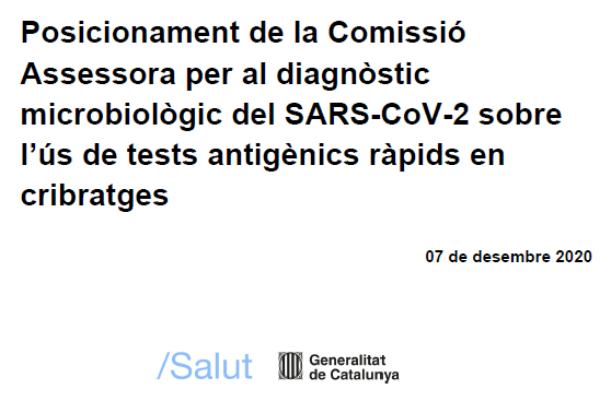 Informe de Posicionamiento sobre el uso de tests antigénicos rápidos