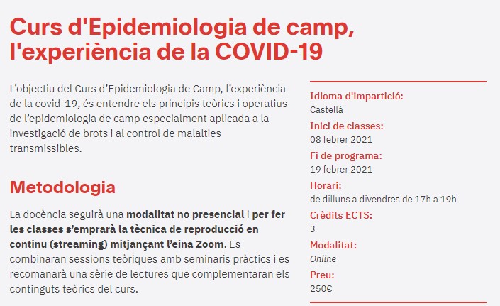 Curs Epidemiologia de camp, l’experiència de la COVID-19