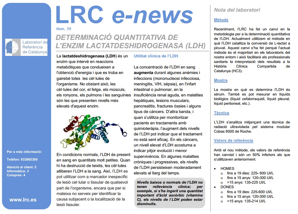 Determinació quantitativa de l'enzim LDH